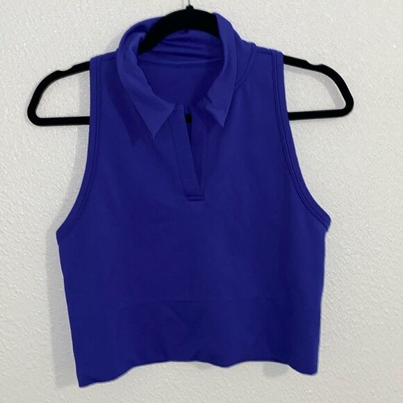 NWOT-Athleta- Aurora Seamless Crop Polo Tank blue- Size Large - Picture 4 of 8